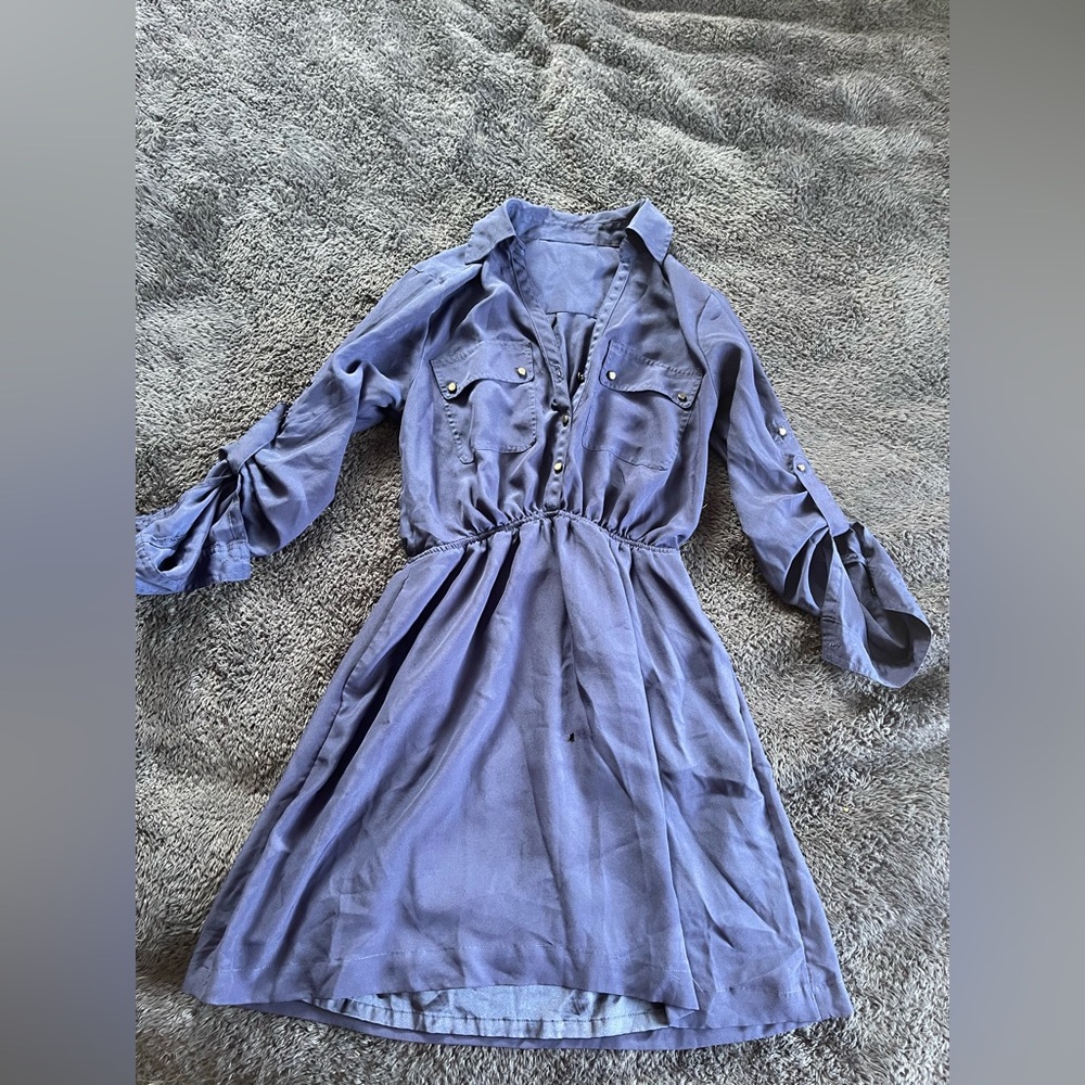 Stylish Blue Button-Up Dress
